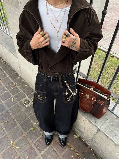 RETRO LOOSE FIT JEANS MIT TASCHENDEKOR