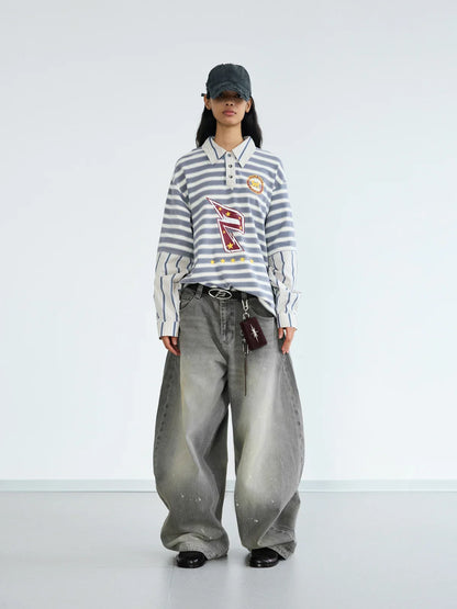 Vintage Ink-Splatter Grey Wide-Leg Jeans