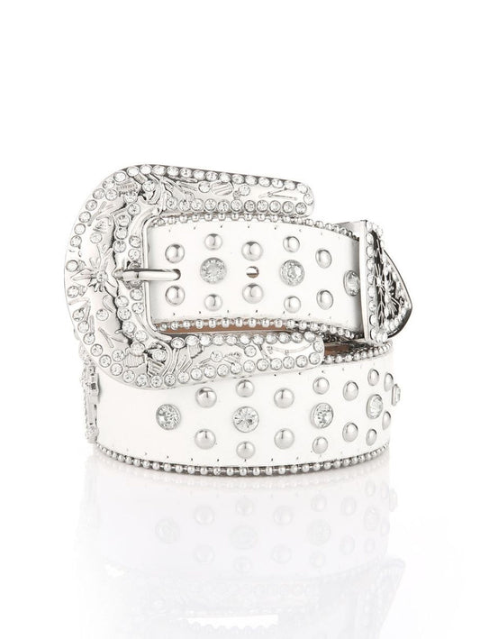 WHITE RHINESTONE COWBOY BELT