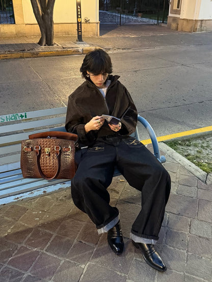 RETRO LOOSE FIT JEANS MIT TASCHENDEKOR