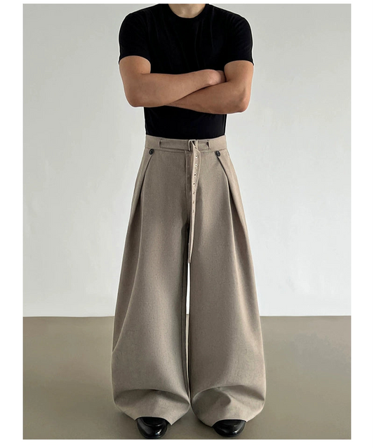 Faltige Leinenweite-Leg Freizeit-Hose