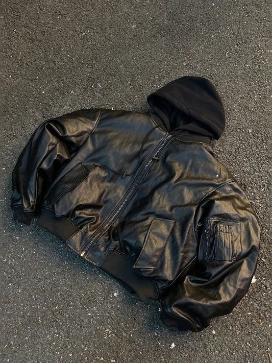 Bomber Lederjacke mit Kapuze