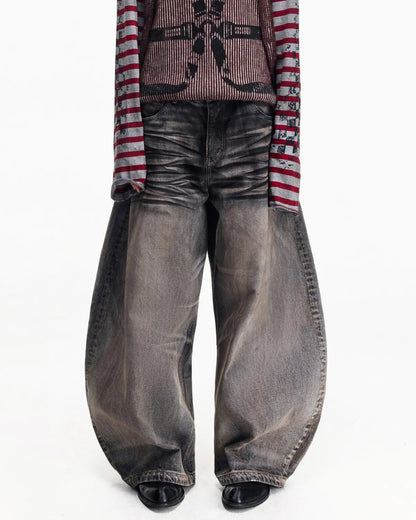 Washed Curved Jeans-GREY