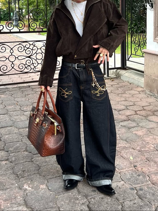 RETRO LOOSE FIT JEANS MIT TASCHENDEKOR