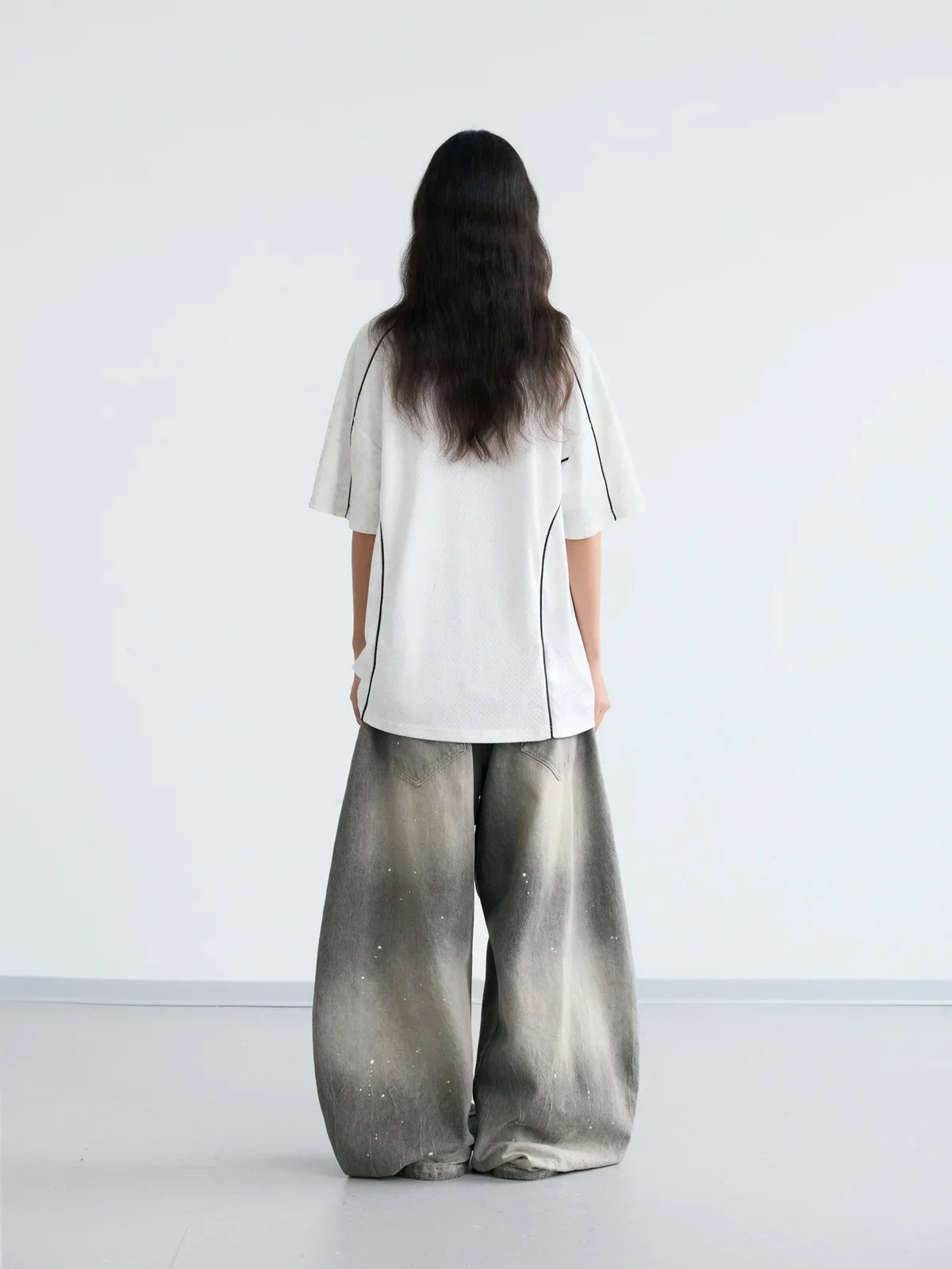 Vintage Ink-Splatter Grey Wide-Leg Jeans