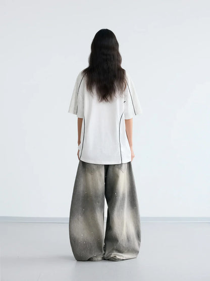 Vintage Ink-Splatter Grey Wide-Leg Jeans