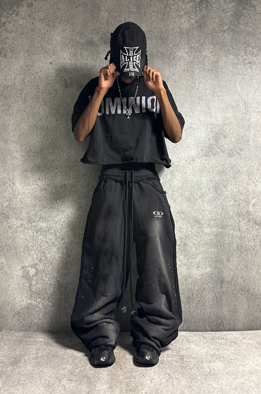 ONYX RHINESTONE SWEATPANTS - BLACK